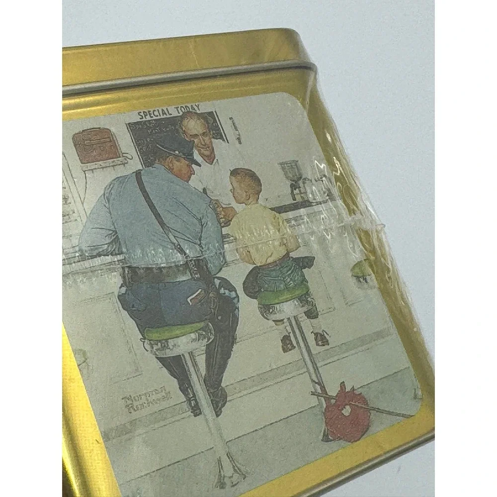 Vintage 1994 Norman Rockwell Memo Paper in Gold Tin Saturday Evening Post Sealed